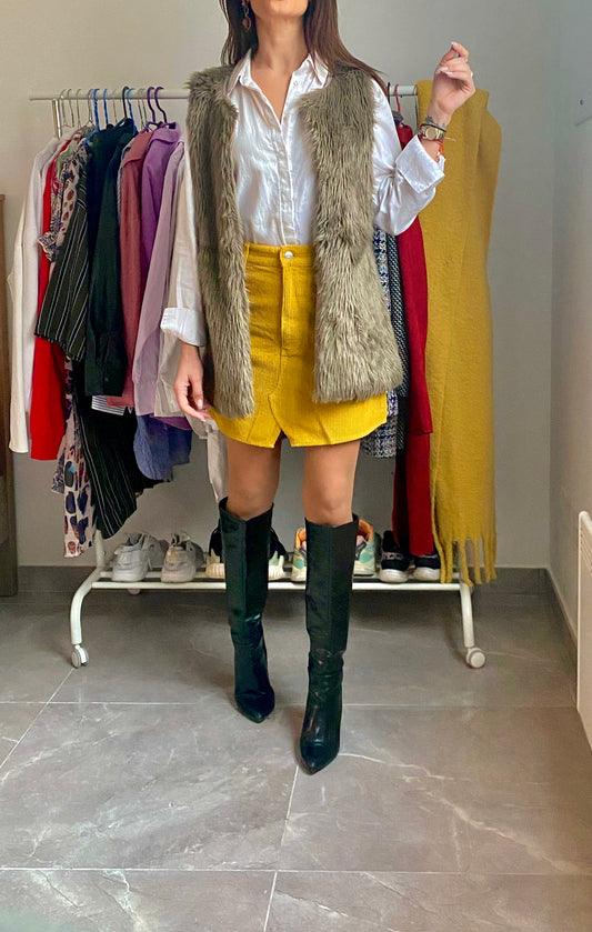 Κίτρινη κοτλέ φούστα