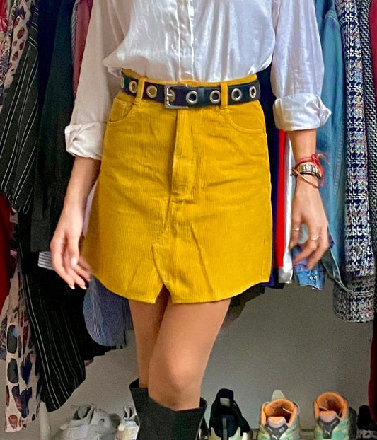 Κίτρινη κοτλέ φούστα