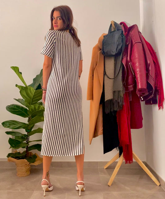 Λευκό maxi φόρεμα με ρίγες