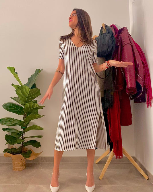 Λευκό maxi φόρεμα με ρίγες