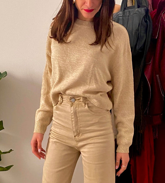 Μπεζ πουλόβερ/τρικό