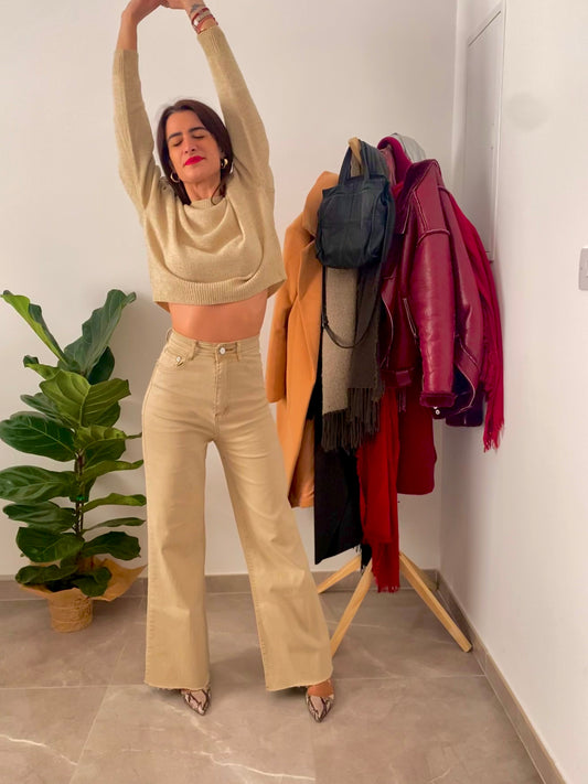 Μπεζ πουλόβερ/τρικό