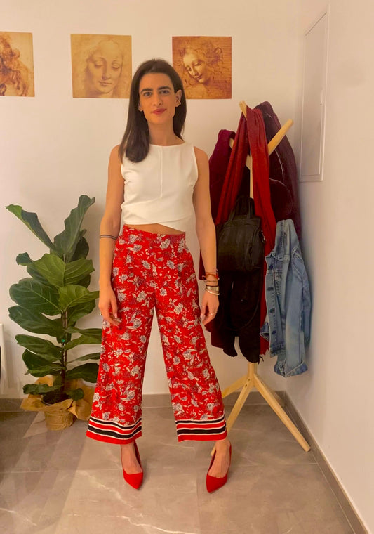 Κόκκινη φλοράλ παντελόνα