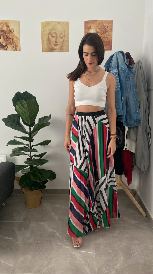 Πολύχρωμη μάξι πλισέ φούστα