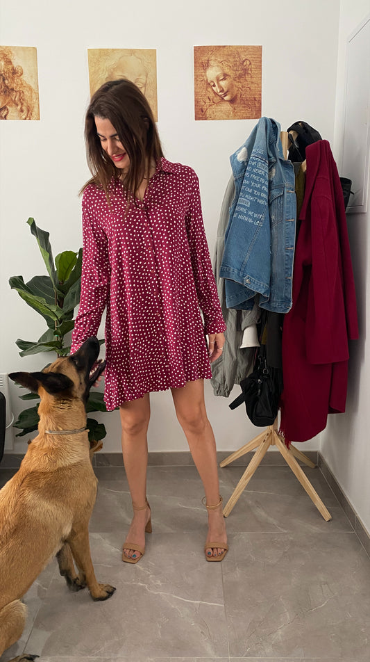 Πουά μπορντό φόρεμα/πουκάμισο